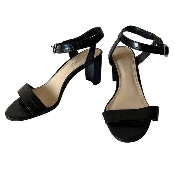 Nine West Pixel City Black Block Heel Open Toe Ankle Buckle Strap Sandals Size 7 - Picture 1 of 10